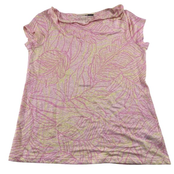 Tahari Women's Pink & Yellow Leaf Print Linen Top Small - Picture 1 of 5